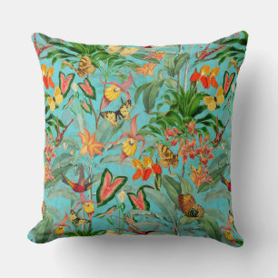 Tropical Jungle With Insects Birds And Flowers Thr Cushion