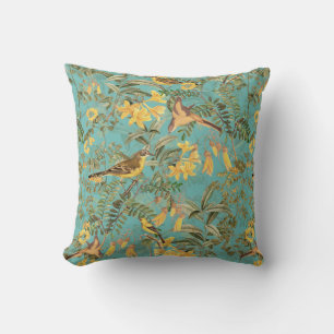Tropical Jungle With Yellow Birds And Flowers  Thr Cushion