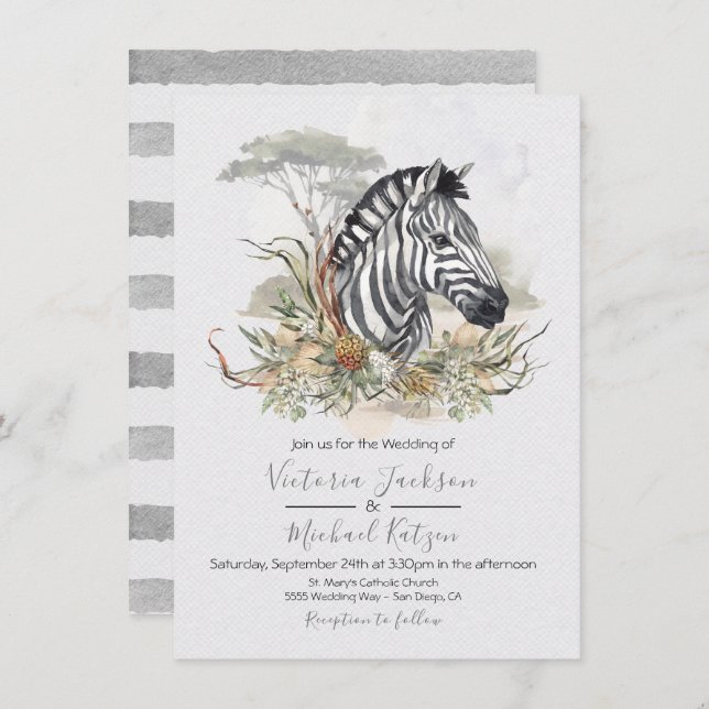 Tropical Jungle Zebra Wedding invitations (Front/Back)