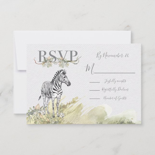 Tropical Jungle Zebra Wedding response cards RSVP (Front)