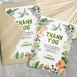 Tropical Jurassic Dinosaur Boy Birthday Party Thank You Card