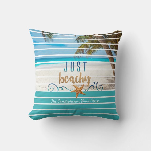 Tropical JUST BEACHY Beach Two Tone Personalised Cushion (Front)