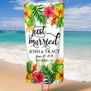 Tropical Just Married Honeymoon Wedding  Bath Towel