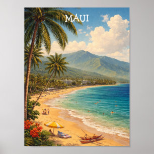 Tropical Ka’anapali Beach Maui Vintage Travel Poster