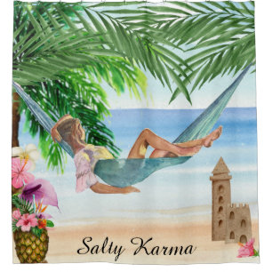 *~* Tropical Karma Beach Woman Hammock AR29 Shower Curtain