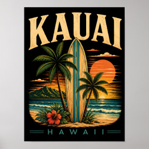 Tropical Kauai Hawaii Surfing Paradise  Poster