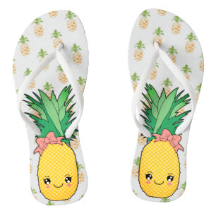 Tropical Kawaii Pineapple Coastal Fruit Food Theme Thongs