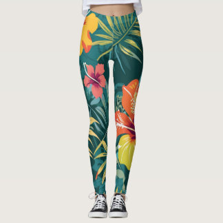 Tropical Kawung Batik with Hibiscus Leggings