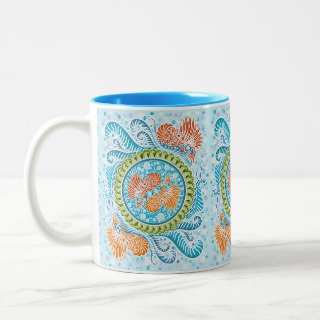 Tropical Koi Mandala  Two-Tone Coffee Mug (Left)