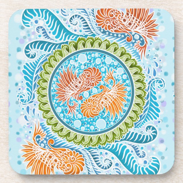 Tropical Koi Mandala | Vibrant Ocean Zen Art Coaster (Front)