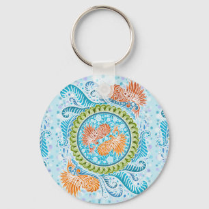 Tropical Koi Mandala Vibrant Ocean Zen Art Key Ring