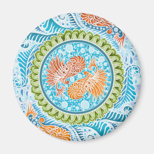 Tropical Koi Mandala   Vibrant Ocean Zen Art Magnet
