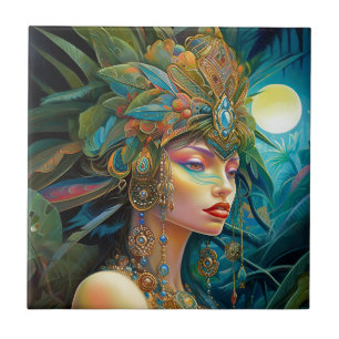 Tropical Lady Fantasy Art Ceramic Tile