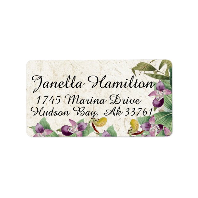 Tropical Lady Slipper Orchid Flower Address Labels (Front)