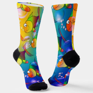 Tropical lake full of colourful cartoon cute fish  socks