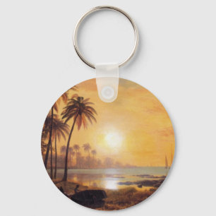 Tropical Landscape With Fishing Boats by Bierstadt Key Ring