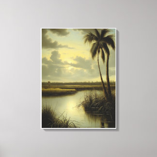 Tropical Landscape with Palm Tree and Water Canvas Print