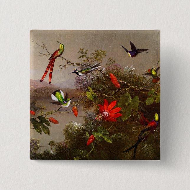 Tropical Landscape with Ten Hummingbirds Heade 15 Cm Square Badge (Front)