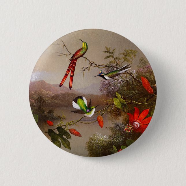 Tropical Landscape with Ten Hummingbirds Heade 6 Cm Round Badge (Front)