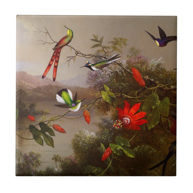 Tropical Landscape with Ten Hummingbirds Heade Ceramic Tile (Front)