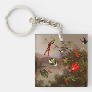 Tropical Landscape with Ten Hummingbirds Heade Key Ring