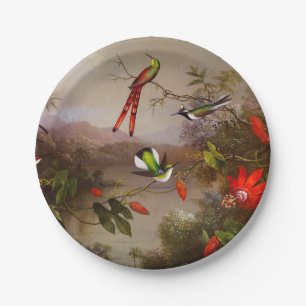 Tropical Landscape with Ten Hummingbirds Heade Paper Plate