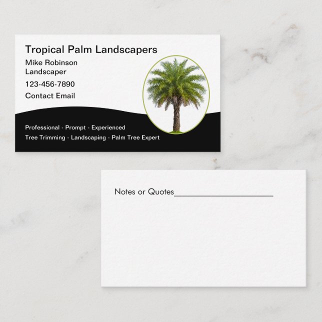 Tropical Landscaping Services Palm Tree Business Card (Front/Back)