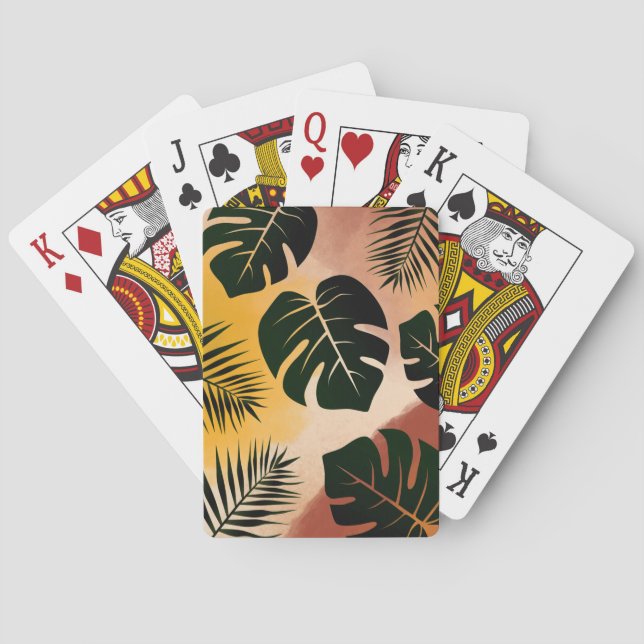 Tropical Leaf Abstract Pattern Playing Cards (Back)