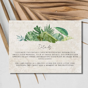Tropical Leaf Aged Paper Beach Destination Wedding Enclosure Card