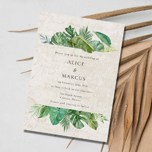 Tropical Leaf Aged Paper Beach Destination Wedding Invitation