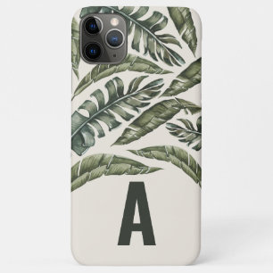 Tropical leaf and botanical personalized initial iPhone 11 pro max case