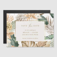 Tropical Leaf  Beach Wedding Save the Date