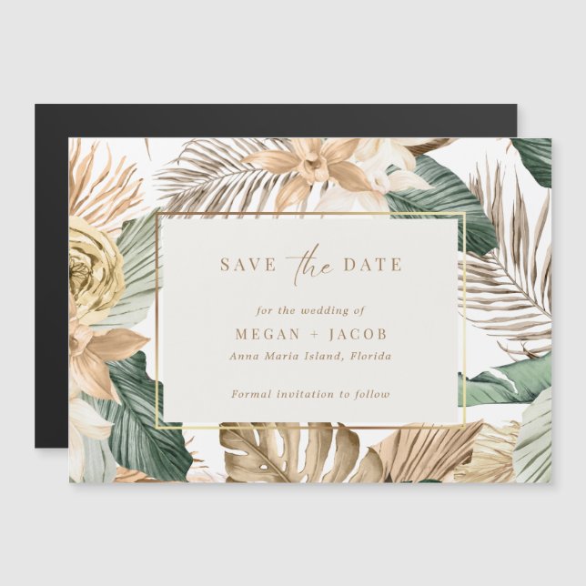 Tropical Leaf  Beach Wedding Save the Date Magnetic Invitation (Front/Back)