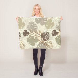 Tropical Leaf Beige, Brown Elegant Botanical Fleece Blanket