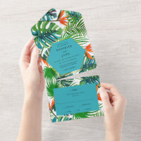 Tropical Leaf Bird of Paradise Beach Wedding RSVP 