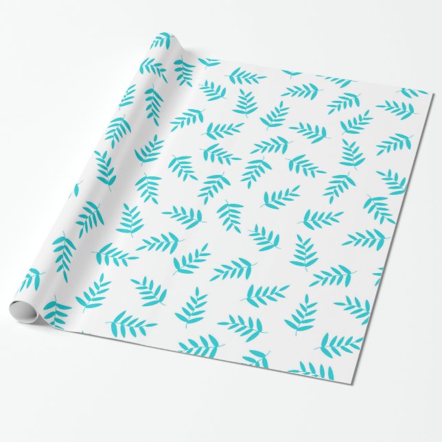 Tropical Leaf Blue and White Wrapping Paper (Unrolled)