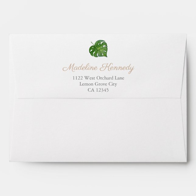 Tropical Leaf Botanical Baby Shower Return Address Envelope (Back (Top Flap))