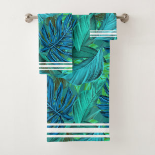 Tropical leaf botanical jungle island pattern bath towel set