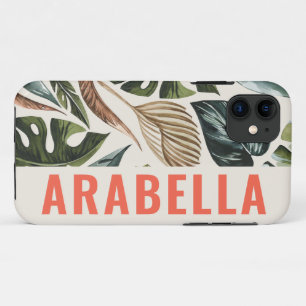 Tropical leaf botanical personalised name iPhone 11 case