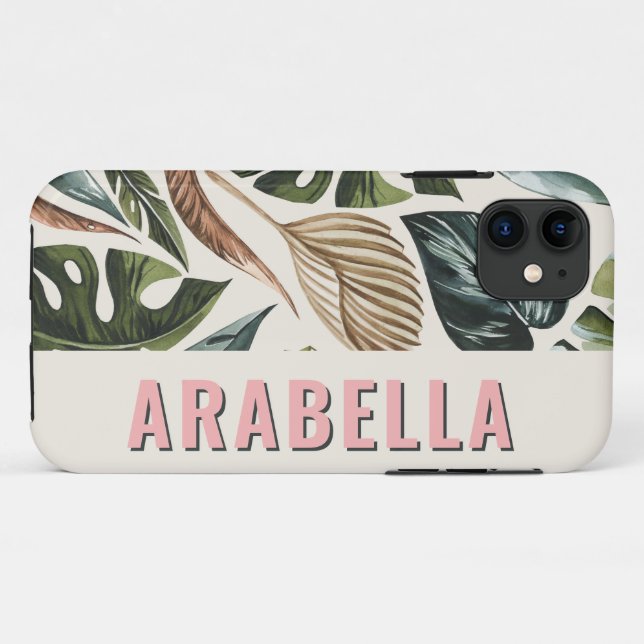 Tropical leaf botanical personalised name Case-Mate iPhone case (Back (Horizontal))