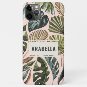 Tropical leaf botanical personalised name iPhone 11 pro max case