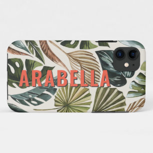 Tropical leaf botanical personalized name iPhone 11 case