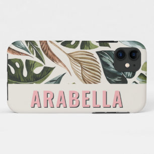 Tropical leaf botanical personalized name iPhone 11 case