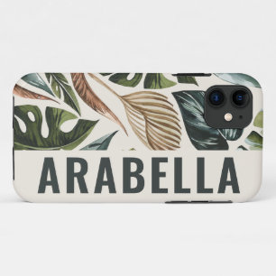 Tropical leaf botanical personalized name iPhone 11 case