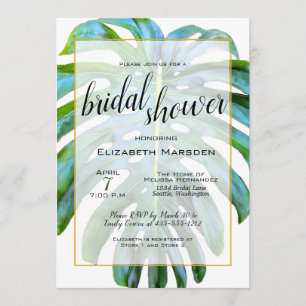 Tropical Leaf Elegant Script Bridal Shower Invitation