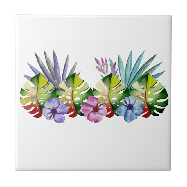 Tropical Leaf Flower Colourful  Hawaiian Ceramic Tile (Front)