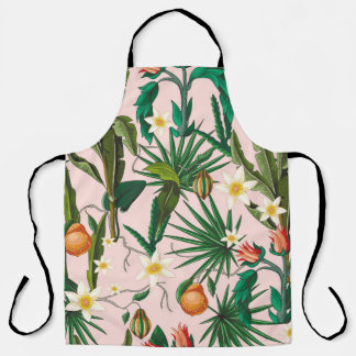 Tropical leaf, flower, fruit pattern. apron