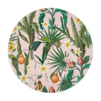 Tropical leaf, flower, fruit pattern. cutting board