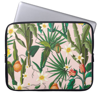 Tropical leaf, flower, fruit pattern. laptop sleeve