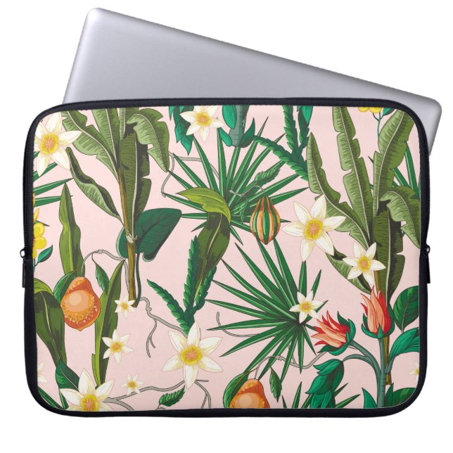 Tropical leaf, flower, fruit pattern. laptop sleeve (Front)